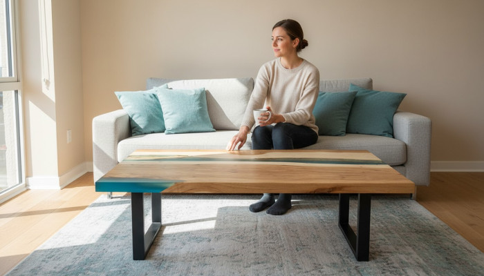 Coffee table river table epoxy resin solid tables 120x70 river table real wood