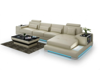 Leather sofa couch living landscape with USB, corner sofa, corner set, modern design sofa