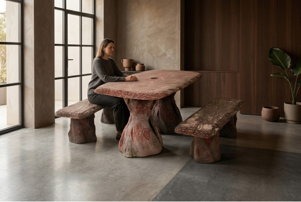 Garden table with 2 benches made of acacia wood