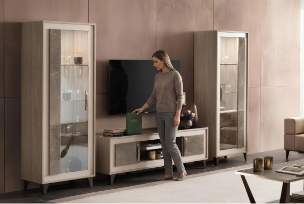 Design living room wall sideboard 2x cabinet TV stand lowboard sideboard 3-piece set vitrine.