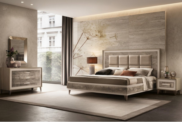 Modern bedroom set bed nightstand dresser mirror new 4-piece arredoclassic