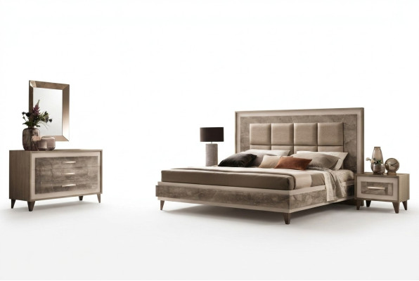 Modern bedroom set bed nightstand dresser mirror new 4-piece arredoclassic