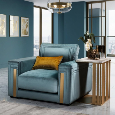 Armchair Club Lounge Design Recliner Upholstered Sofa TV Blue classic furniture