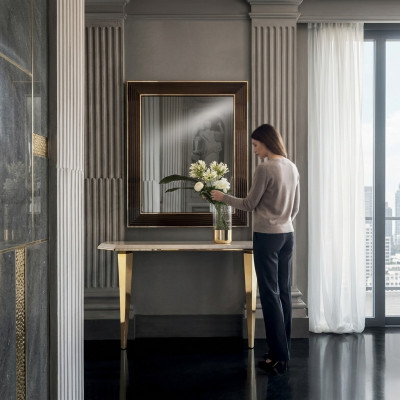 Wood Italian furniture console table mirror sideboard 2-piece set arredoclassic