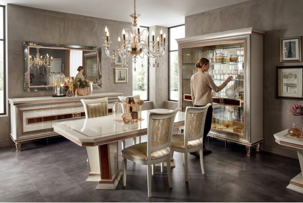 Dining table, 4x chairs, display cabinet, dresser, 8-piece dining room set group ensemble table new