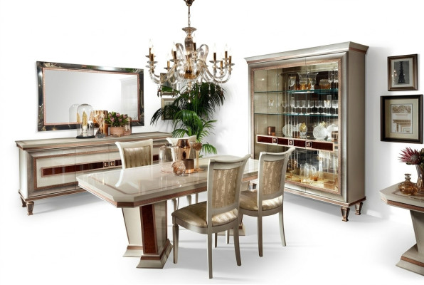 Dining table, 4x chairs, display cabinet, dresser, 8-piece dining room set group ensemble table new