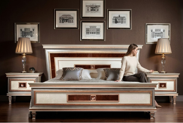 Bed with 2x nightstands 3-piece. Italian furniture bedroom beds wood new set