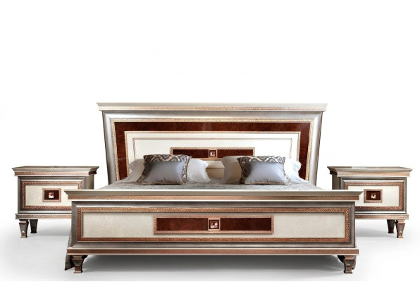 Bed with 2x nightstands 3-piece. Italian furniture bedroom beds wood new set