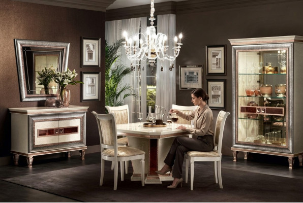 Dining table set: 4 chairs, dresser, 8-piece dining room set, group, furniture, table seating group.