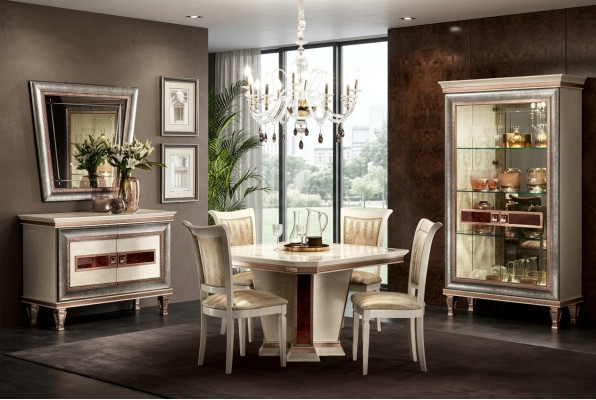 Dining table set: 4 chairs, dresser, 8-piece dining room set, group, furniture, table seating group.