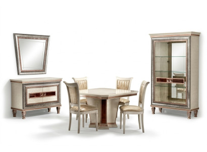 Dining table set: 4 chairs, dresser, 8-piece dining room set, group, furniture, table seating group.