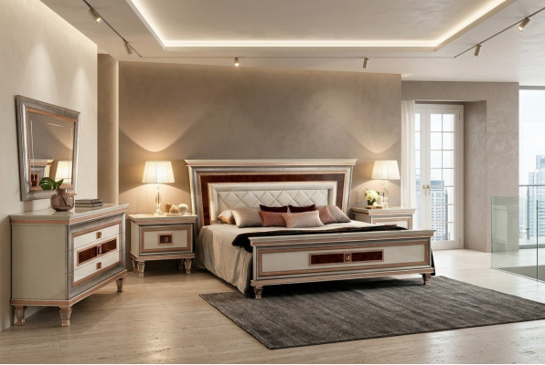 Luxury bedroom furniture bed 2x nightstand set beds hotel Arredoclassic 3-piece set.