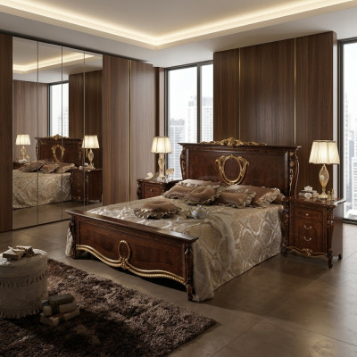 Bed 2x Nightstand 3-piece Bedroom Set Design Modern Luxury Classic Furniture