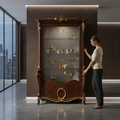 Living room furniture classic wooden glass display cabinet cupboard showcases new
