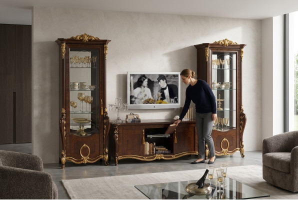 Wall unit Baroque style living room display cabinet sideboard TV shelf wall units cabinet