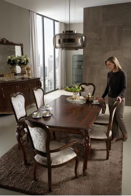 Classic dining table wood dining room set 2x chairs with armrest 3-piece.