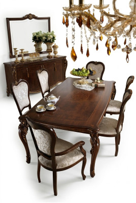 Classic dining table wood dining room set 2x chairs with armrest 3-piece.