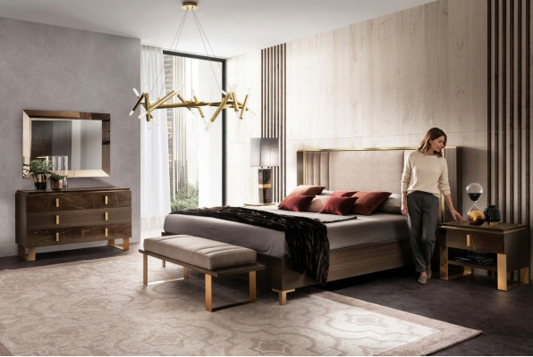 Bedroom set, 5-piece. Design modern luxury furniture, new bed, nightstand, dresser.