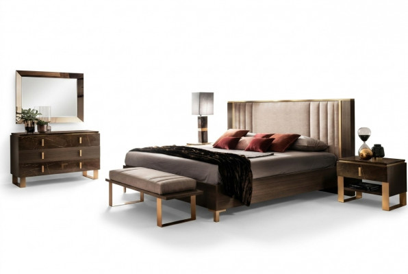 Bedroom set, 5-piece. Design modern luxury furniture, new bed, nightstand, dresser.