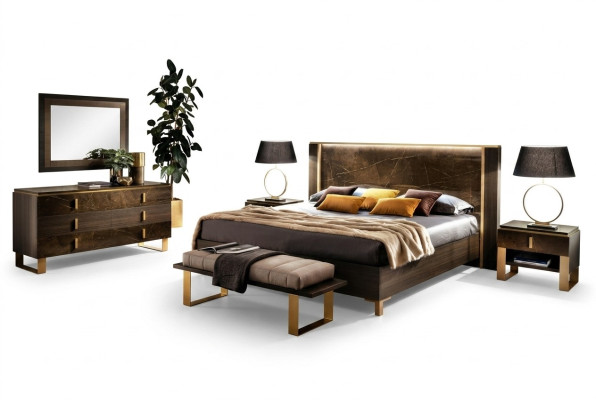 Bedroom set bed 2x nightstand dresser beds double hotel upholstered 6-piece.