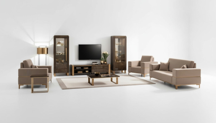 Wall unit TV lowboard elegant display cabinet living room design classic 3-piece set.
