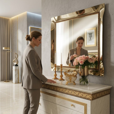 Mirror, wall mirror, baroque, rococo, hallway, living room, bathroom, wood, glass, design