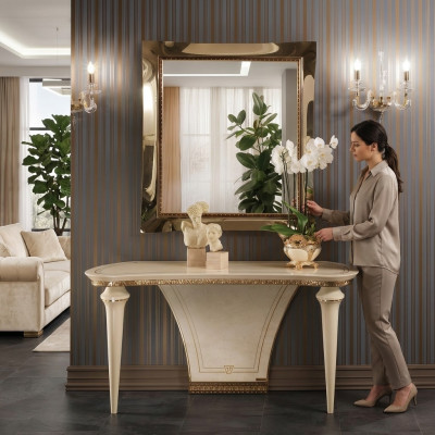 Furniture Style Baroque Console Table Mirror Wood Italian Tables Group 2-piece Set