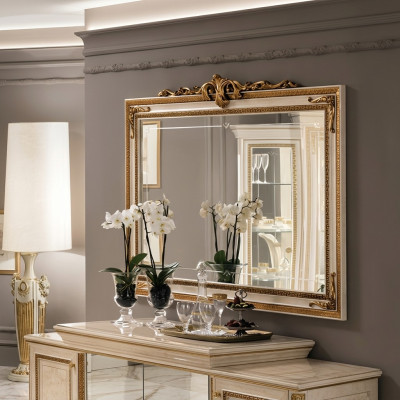 Wall mirror with wood frame, golden mirror, hanging mirror, wall mirror for living room, new.