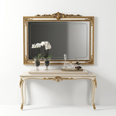 Wall mirror with wood frame, golden mirror, hanging mirror, wall mirror for living room, new.