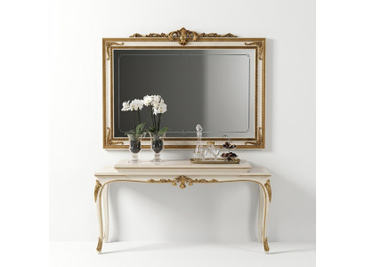 Wall mirror with wood frame, golden mirror, hanging mirror, wall mirror for living room, new.