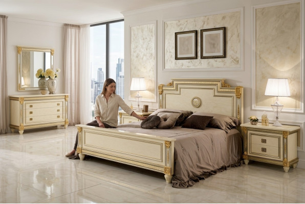 Bed 2x Nightstand Design Bedroom Classic 3-piece Luxury Bed Set Furniture