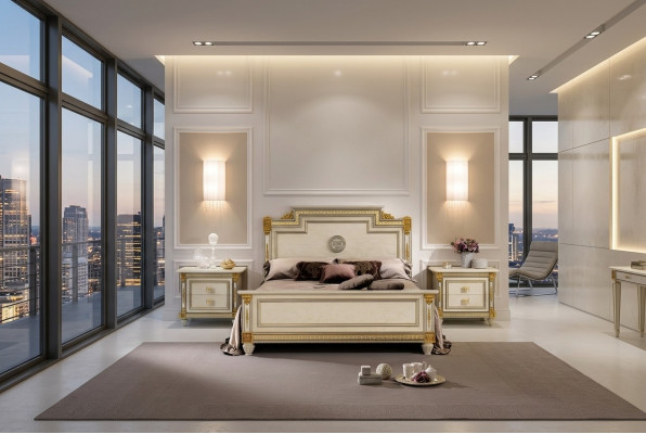 Bed + 2x Nightstands 3-piece Bedroom Set Designer Luxury Bedroom Baroque