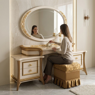 Dressing Table Mirror Stool Dresser Set Complete Bedroom New 3-piece Console