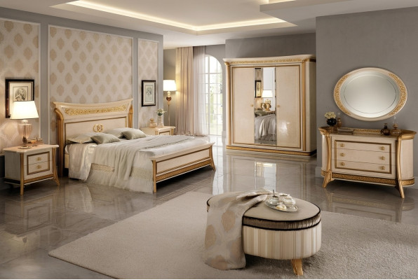 Bedroom set design bed 2x nightstand dresser stool arredoclassic 7-piece.
