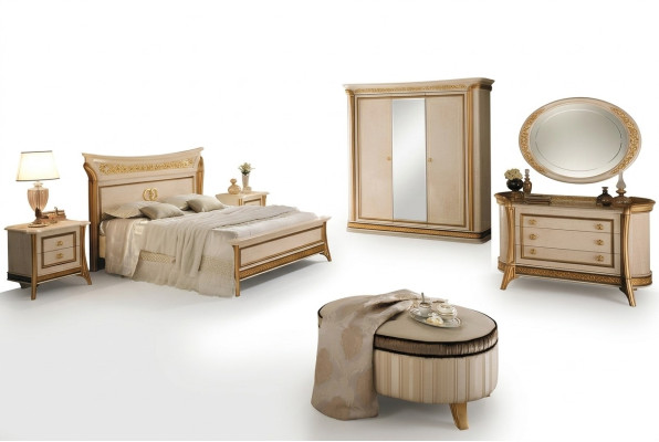 Bedroom set design bed 2x nightstand dresser stool arredoclassic 7-piece.