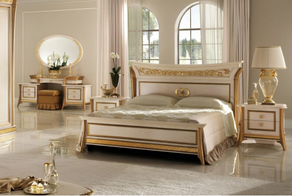 3-piece bedroom set bed 2x nightstand console double beds hotel upholstery