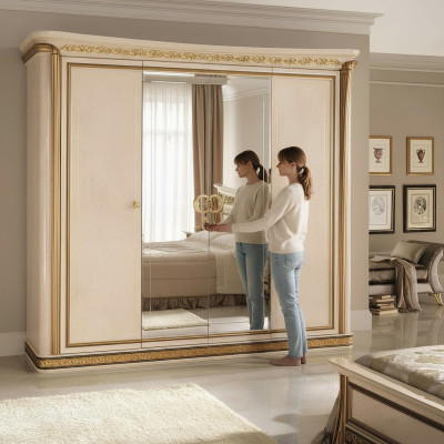Luxury wardrobe closets, high gloss designer furniture, living wood, new.