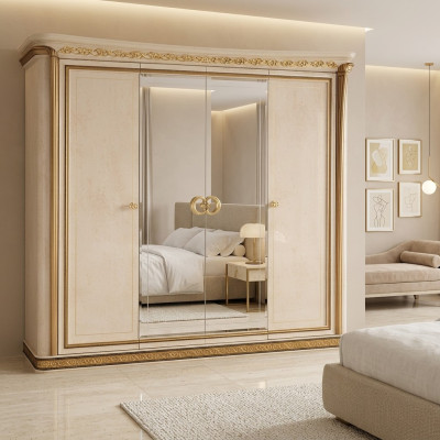 Luxury wardrobe closets, high gloss designer furniture, living wood, new.
