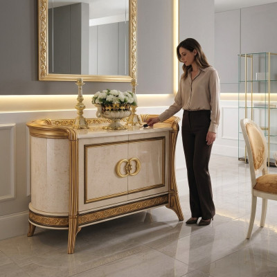 Designer furniture style baroque chest of drawers cabinet beige luxury wood Italian furniture new