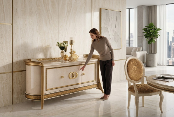 Designer chest of drawers, sideboard, dresser, shelf, wood cabinet, Italy, new