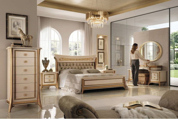 Bedroom set bed, nightstand, dresser, mirror, stool new 7-piece Baroque Rococo