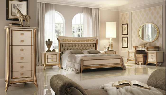Bedroom set bed, nightstand, dresser, mirror, stool new 7-piece Baroque Rococo