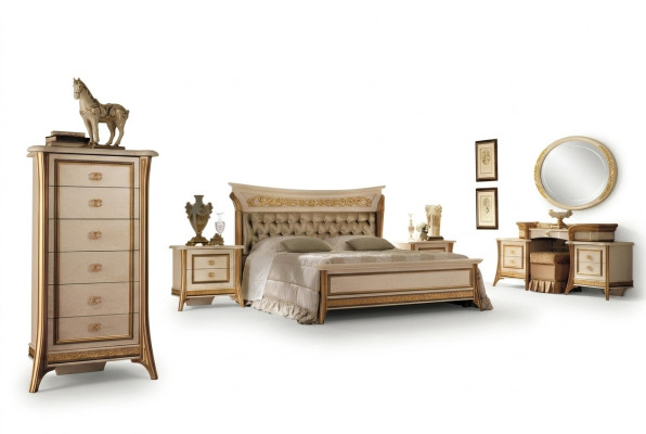 Bedroom set bed, nightstand, dresser, mirror, stool new 7-piece Baroque Rococo
