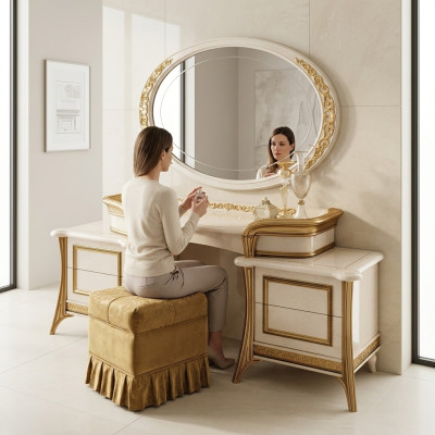 Dressing table with mirror luxury console chest of drawers bedroom table baroque rococo