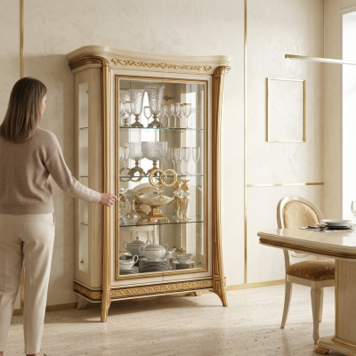 Display cabinet glass cabinet living room shelf baroque rococo real wood