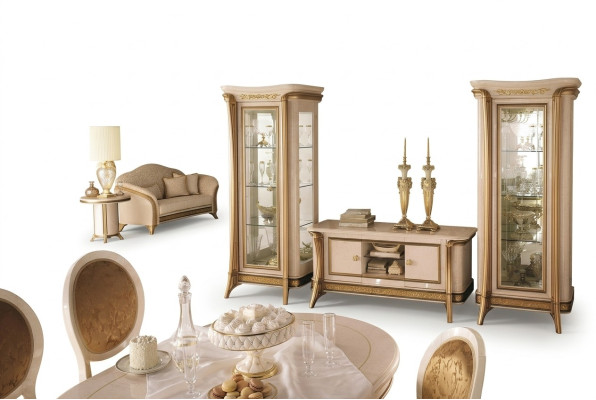 Living room furniture set, living room sideboard, 2x display cabinet, 3-piece wall unit, arredoclassic