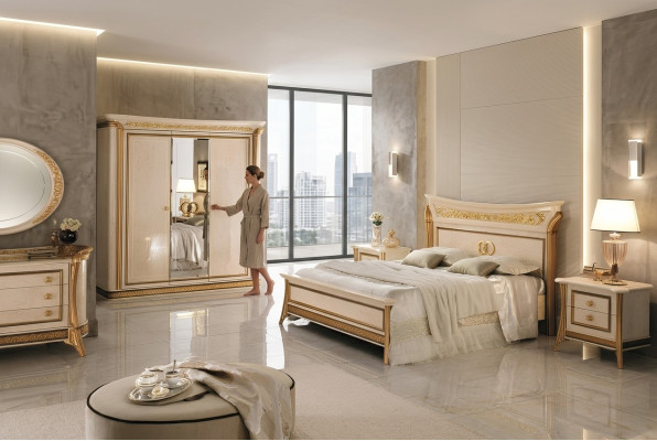 Bed, 2x Nightstands, 3-piece Bedroom Set, Modern Furniture, New ArredoClassic Beds
