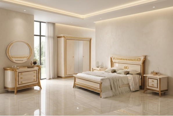 Bed, 2x Nightstands, 3-piece Bedroom Set, Modern Furniture, New ArredoClassic Beds