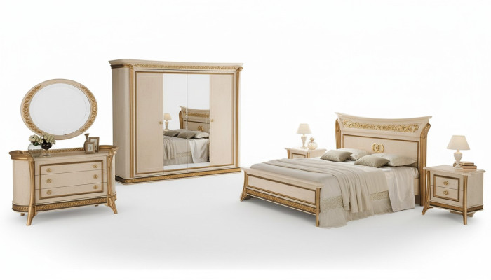 Bed, 2x Nightstands, 3-piece Bedroom Set, Modern Furniture, New ArredoClassic Beds