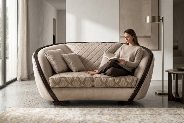 Living room fabric couch sofa 2-seater designer couches couch beige textile upholstery
